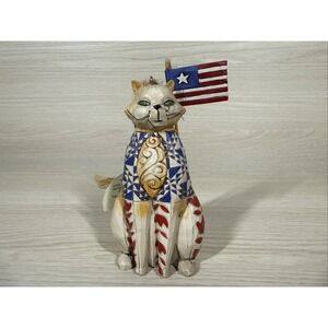 Jim Shores 2009 Heartwood Creek 4014461 Patriotic Cat Ornament USA Carved EC